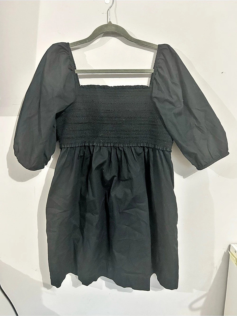 American Eagle AE Smocked Puff Sleeve Mini Dress Black large
